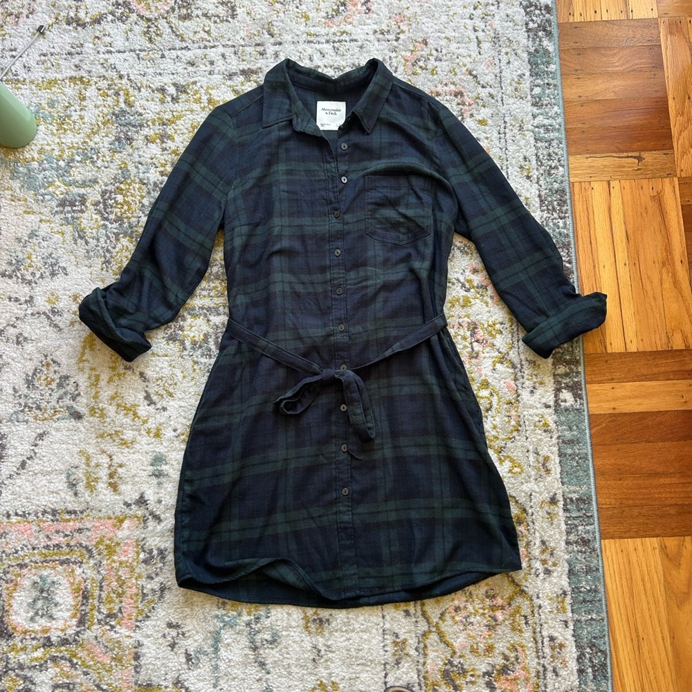 Flannel Shirt Dress with Tie